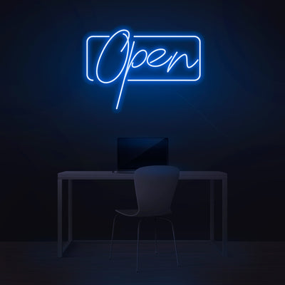 'Open' Script Neon Sign