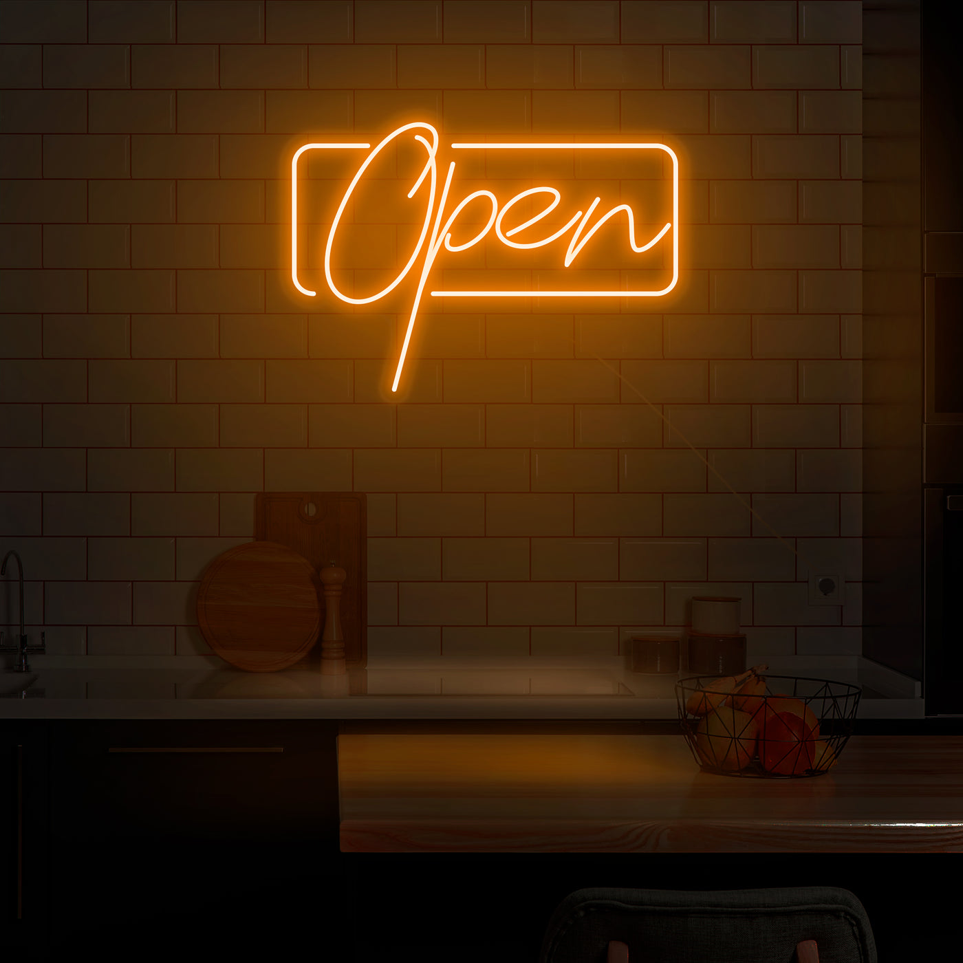 'Open' Script Neon Sign