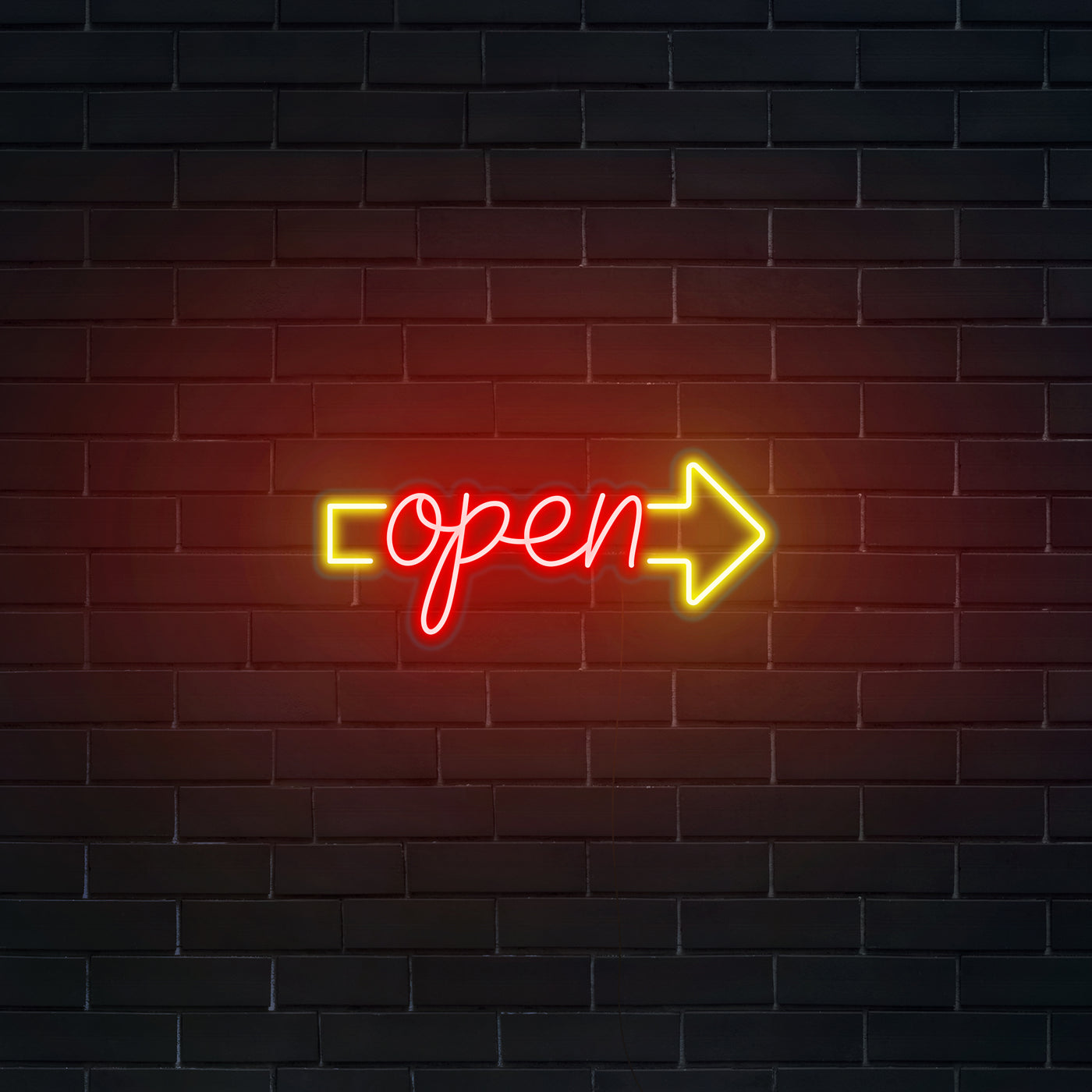 Right Arrow 'Open' Neon Sign