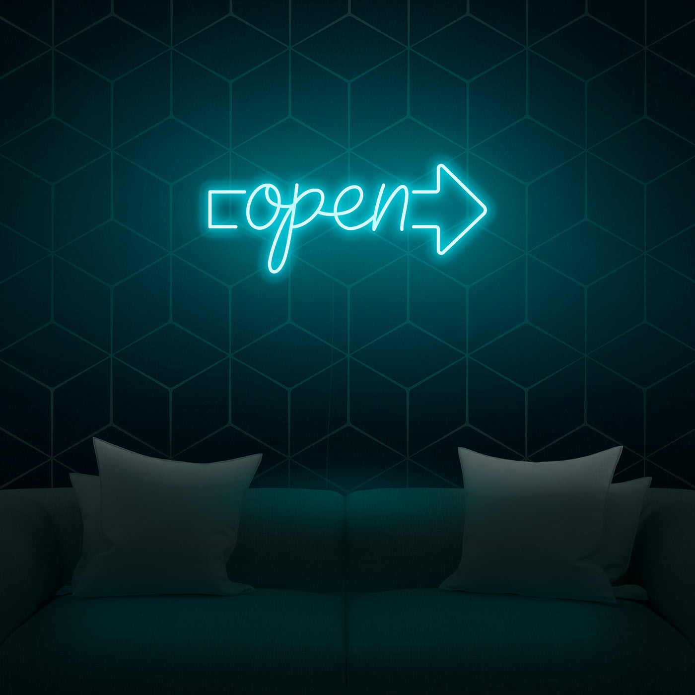 Right Arrow 'Open' Neon Sign