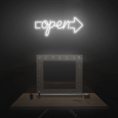 Right Arrow 'Open' Neon Sign