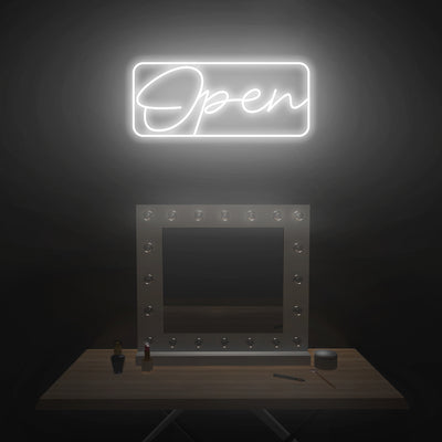 Script Bordered 'Open' Neon Sign