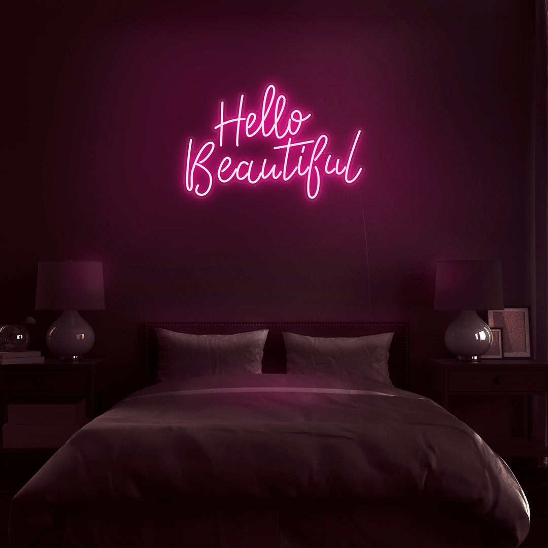 Bright Pink “Hello Beautiful” LED Night Light outlet Room Wall Decoration