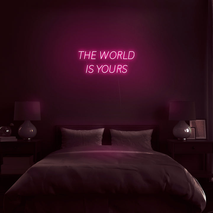 Lovely Bright Pink “The popular World is Yours” LED Night Light Motivation Decoration